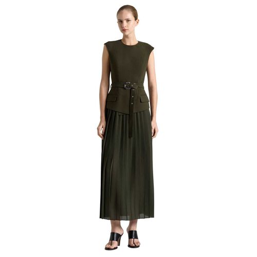 Cue Olivine Viscose Twill Pleated Midi Dress